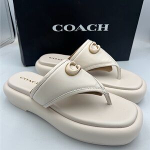 COACH Sylvie Leather Sandal Chalk Color Women’s Size US 9.5 EU40 NEW W/Box